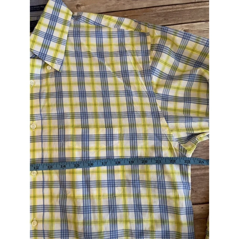 J McLaughlin Men's Blue Yellow Supreme Button Down Shirt Check Large